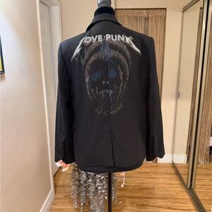 Zadig & Voltaire Black Blazer with Silver and Blue Skull Design